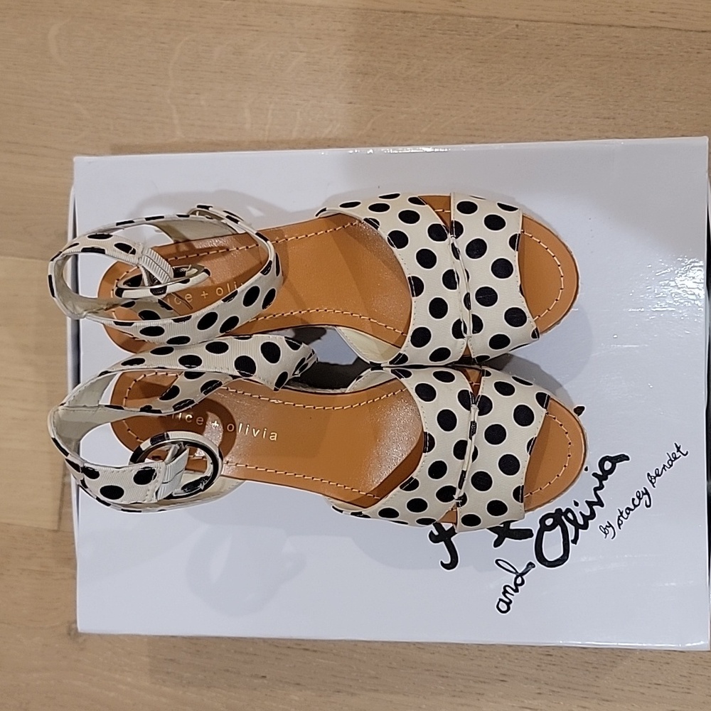 Alice + Olivia Black and White Polka Dot Sandals - Picture 3 of 5
